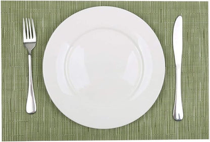 SHACOS Placemats Set of 6 Woven Vinyl Place Mats for Dining Table Wipe Clean Non Slip Christmas Table Mats (6, Olive Green)