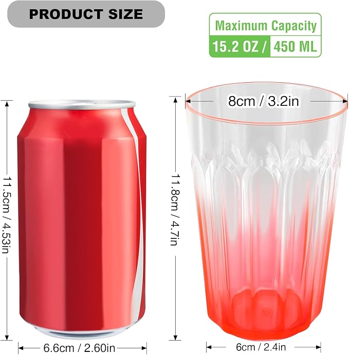 Plastic Drinking Glasses Set of 8，15oz Plastic Cups Reusable Tumblers | Water - Image 8