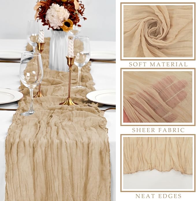 10FT 6 Pcs Sand Cheesecloth Table Runner Boho Gauze Fabric Cheese Cloth Table - Image 2