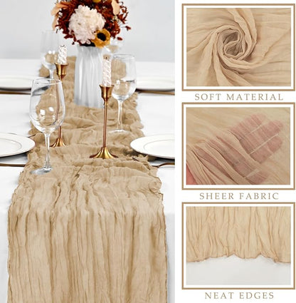 10FT 6 Pcs Sand Cheesecloth Table Runner Boho Gauze Fabric Cheese Cloth Table - Image 2