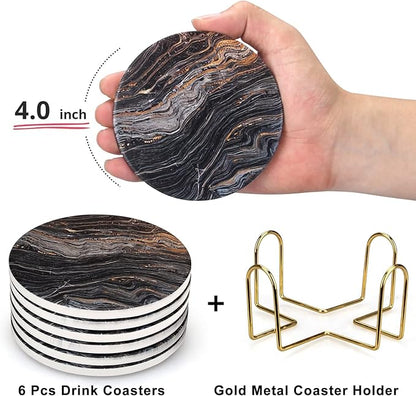 6 Pcs Black Ceramic Stone Modern Coasters - Image 3