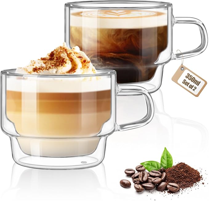 glastal 12 oz Latte Macchiato Glasses, Double-Walled Coffee Glasses, Glass by glastal