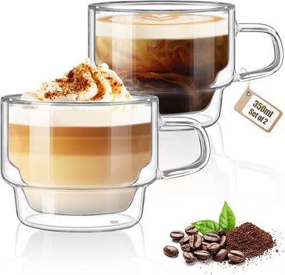 glastal 12 oz Latte Macchiato Glasses, Double-Walled Coffee Glasses, Glass by glastal