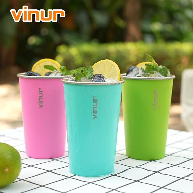 Stainless Steel Cups-16 oz Colorful Stackable Metal Drinking Glasses 4 Pcs | 16 - Image 7