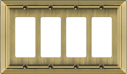 Metal Wall Plate for Electrical Outlets, Decorative Antique Brass Switch Plates Outlet Cover, Light Switch Cover Plate, 4-Gang Wall Plates (Quad Decorator, 1 Pack)