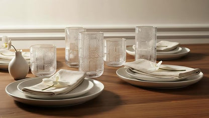 Highball Glasses Set of 8, 14 oz Embossed Drinking Glasses, Vintage Art Deco - Image 4