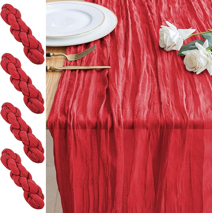 Cheesecloth Table Runner 10FT 4Pcs Red Boho Gauze Sheer Runners | Cheese Cloth by Xiomot