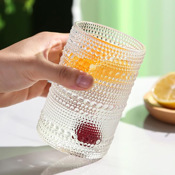 Amyoole Hobnail Drinking Glasses Set of 6, 15oz Bar Tumbler Glassware | Clear - Image 6