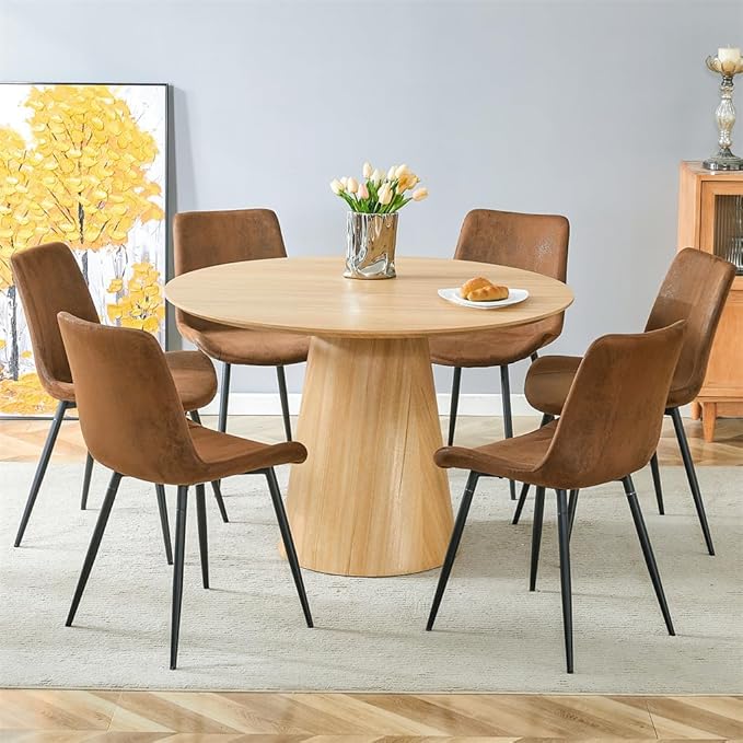 47'' Round Wood Dining Table Set for Kitchen - 7-Piece, Includes Chairs (Seats 6), Farmhouse Style