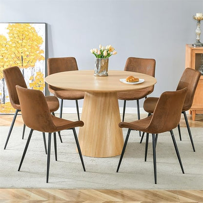 47'' Round Wood Dining Table Set for Kitchen - 7-Piece, Includes Chairs (Seats 6), Farmhouse Style