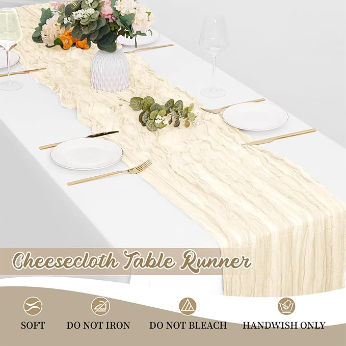 16 Pack Ivory Cheesecloth Table Runners 20x120 Inch Gauze Table Runner 10FT - Image 6