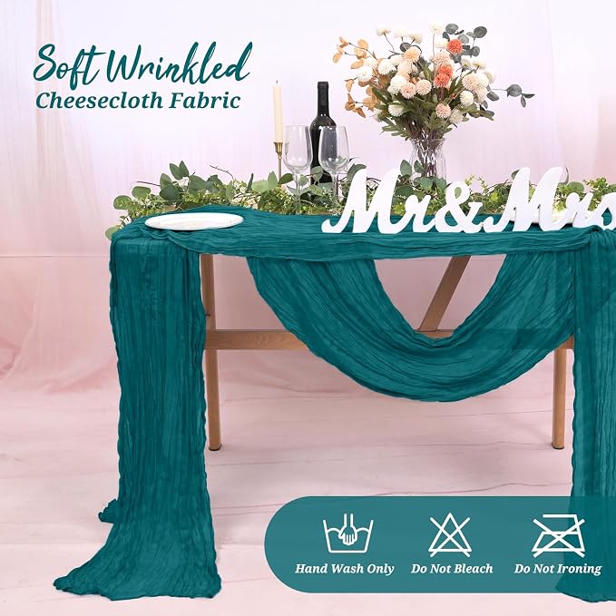 Pesonlook Cheesecloth Table Runner Teal, 10 Pack 17.7x108 inch, Long | Rustic - Image 8