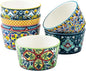 Ramekins Oven Safe for Creme Brulee - Porcelain Pudding Custard Cups 6 oz - Small Serving Bowls for Souffle, Dipping Sauce, Ice Cream, Baking Ramiken Set of 6 - Bohemian Style