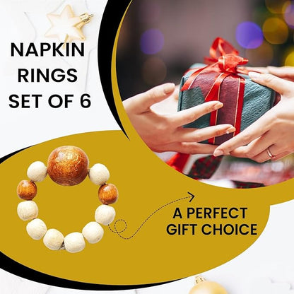 Napkin Rings Set of 6 - Modern Napkin Holder Rings with Wooden Beads | Dinner Napkin Ring for Holiday & Christmas, Birthday Party, & Wedding Decor - Farmhouse Napkin Rings Bulk (Dari)