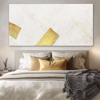 YJYart Large Canvas Wall Art Abstract Wall Decor White Modern Pictures Gold Hand Hand-Drawn Paintings For Home Office Hotel 29"x58"
