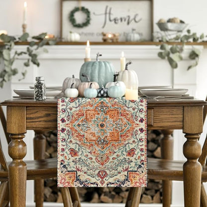 Artoid Mode Boho Bohemia Style Orange Table Runner, Country Rustic Farmhouse - Image 2