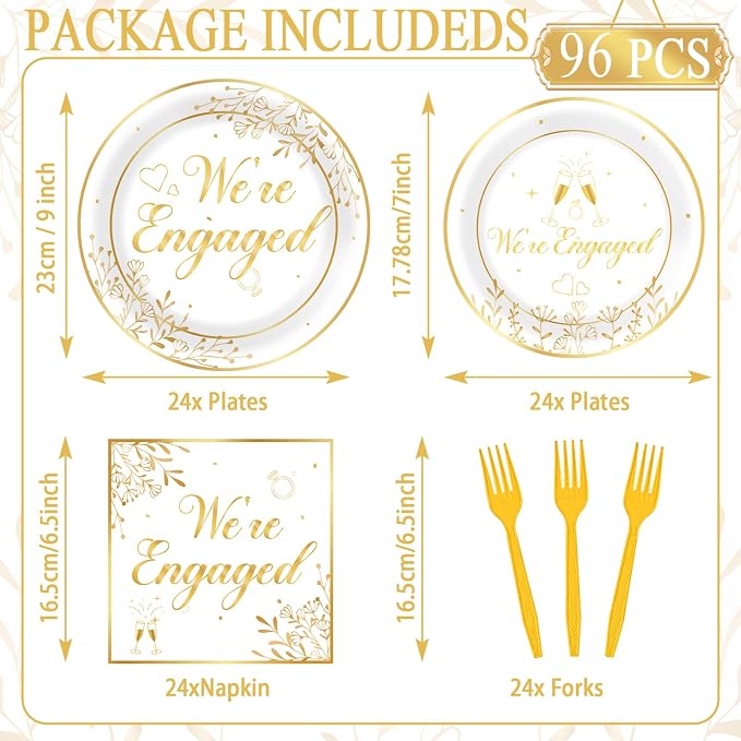 96Pcs Happy Engagement Party Supplies Engagement Paper Plates Napkins We're - Image 2