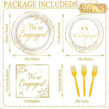 96Pcs Happy Engagement Party Supplies Engagement Paper Plates Napkins We're - Image 2