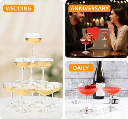 Set of 12 - Champagne Coupe Glasses, 7 Oz Clear Cut Rim Martini Glass - Image 5