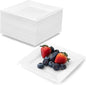 Ilyapa 50 White Square Disposable Plates - 4.5" Inch, Plastic Disposable Mini Square White Plates, for Appetizers, Dessert, & Tasting