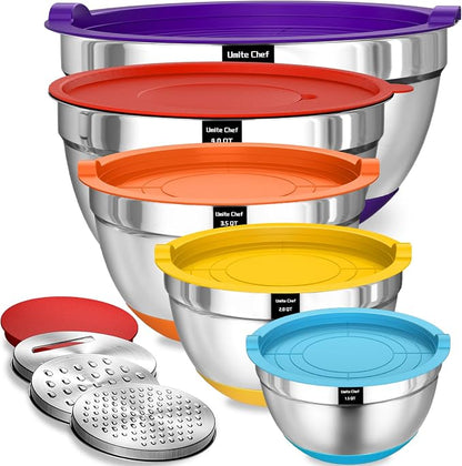 Umite Chef Mixing Bowls with Airtight Lids Set, 3 Grater Attachments & Non-Slip by UmiteChef