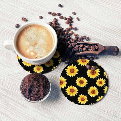 Sunflowers Cup Coasters Set of 2 Chamomile Cornflowers On Black Beautiful Watercolor Floral Wooden Table Apartment Decor 100% Diatomite for Drinking Glasses,4 Inches