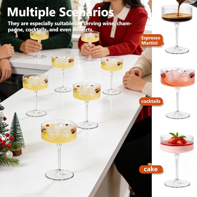 ZOMUIA Ribbed Coupe Glasses 28 Pcs, 10 oz Plastic Champagne Coupe Detachable - Image 5