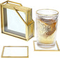JUXYES Set of 7 Gold Brass Clear Glass Round Coaster by JUXYES