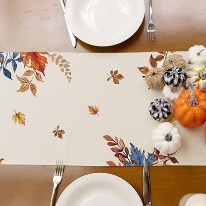 Hello Fall Pumpkin Table Runner Autumn Leaves Harvest Burlap Table Runners - Image 8