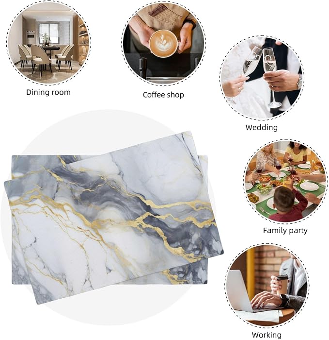 Fiokroo Golden Marble Texture Placemats Set of 4 Table Mats Table Tableware - Image 3