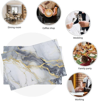 Fiokroo Golden Marble Texture Placemats Set of 4 Table Mats Table Tableware - Image 3