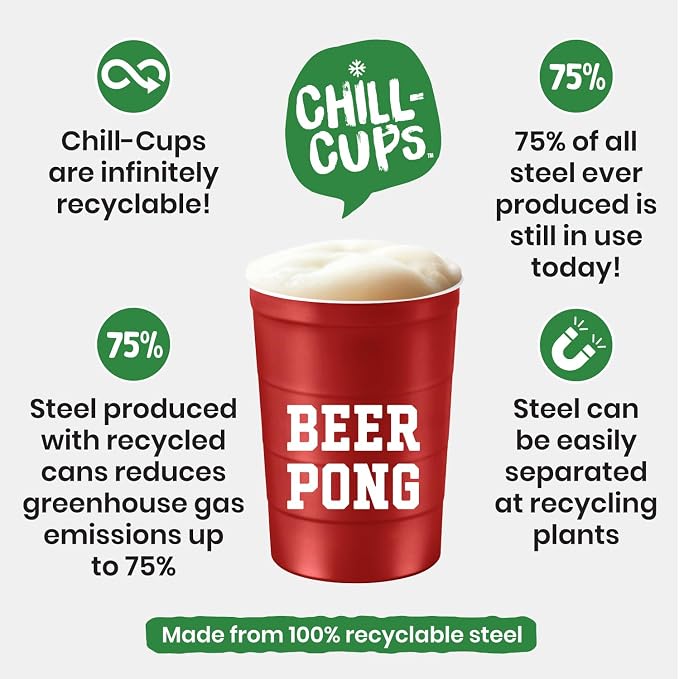 Steel Chill Cups 16 oz. Durable & Reusable Party Cups, Beer Pong, 100% - Image 5