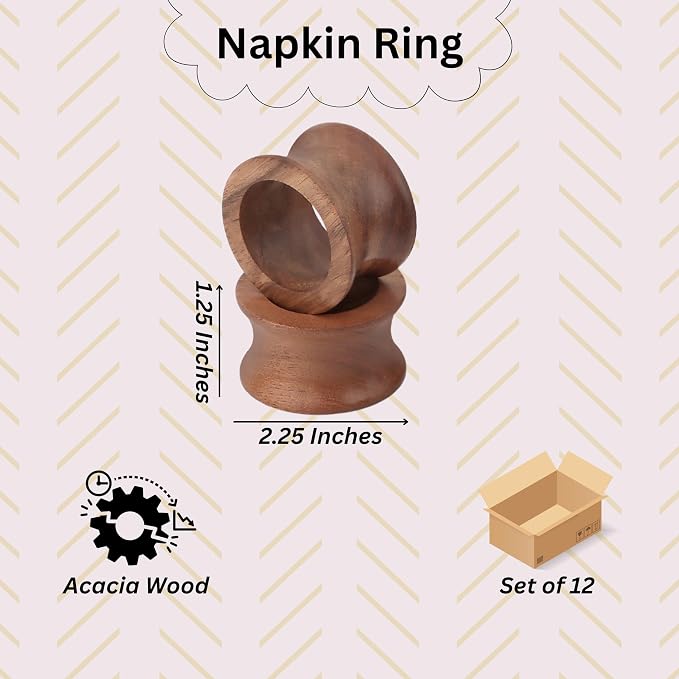 Acacia Wood Napkin Rings, rustic farmhouse style, 2.25x2.25x1.25 in each - Image 4