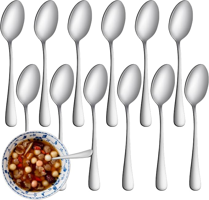 24 Pcs Teaspoons Set, Food-Grade Stainless Steel Spoons Silverware, Cutlery Tea by WISKEMA