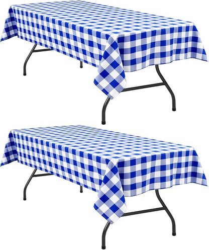 Checkered Tablecloth 2 Pack 52 x 70 inch, Royal Blue and White | Waterproof by Hiasan