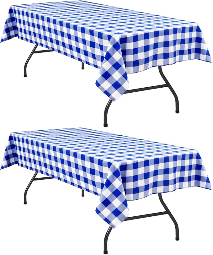 Checkered Tablecloth 2 Pack, 60 x 102 inch, Royal Blue and White | Waterproof by Hiasan