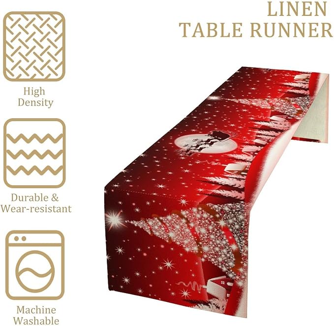 Merry Christmas Table Runner Red Snowflakes, Xmas Ball Ornaments Snow Red Table - Image 4