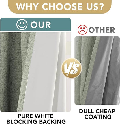 H.VERSAILTEX Linen Blackout Curtains Durable Thick Textured Linen Look 100% Blackout Patio Door Curtain Anti Rust Grommet Extra Wide Sliding Door Curtain Panel, W100 x L84 inch - Sage