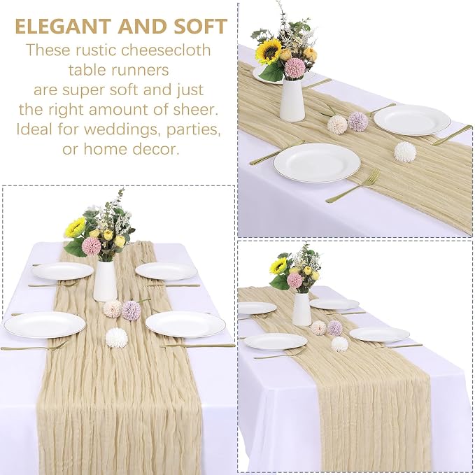 6 Pack Beige Cheesecloth Table Runner 35 x 120 Inch | Boho Gauze Fabric - Image 6