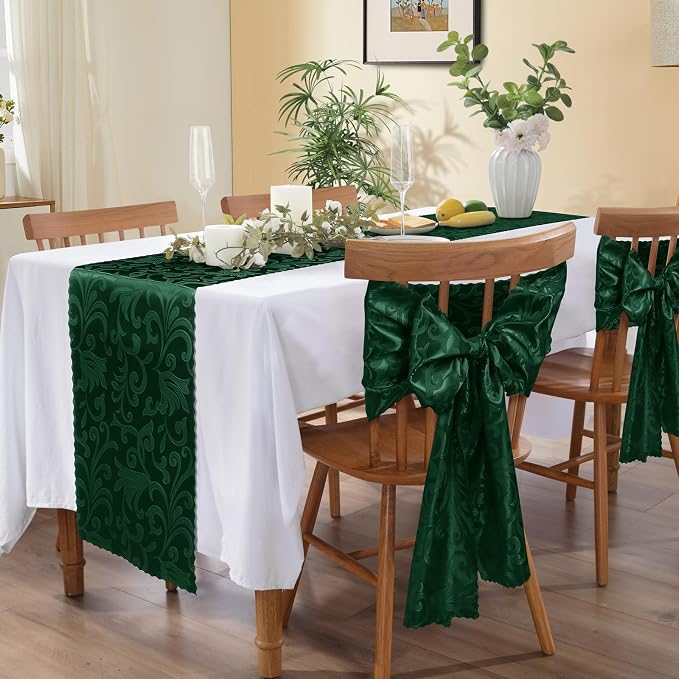 MILVOWOC Emerald Green Satin Table Runner, 4 Pack, 12 x 72 Inch | Jacquard - Image 5