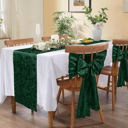 MILVOWOC Emerald Green Satin Table Runner, 4 Pack, 12 x 72 Inch | Jacquard - Image 5