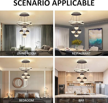 Modern LED Chandeliers, Dimmable 3-Color Kitchen Island Pendant Light for Dining Room, Bedroom, Living Room, Contemporary Hanging Ceiling Light, Linear Island Lamp ﻿