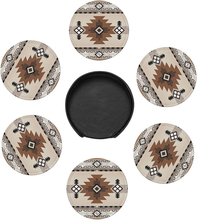 6 Pcs Native American Indians of The American Southwest Leather Coasters - Image 6