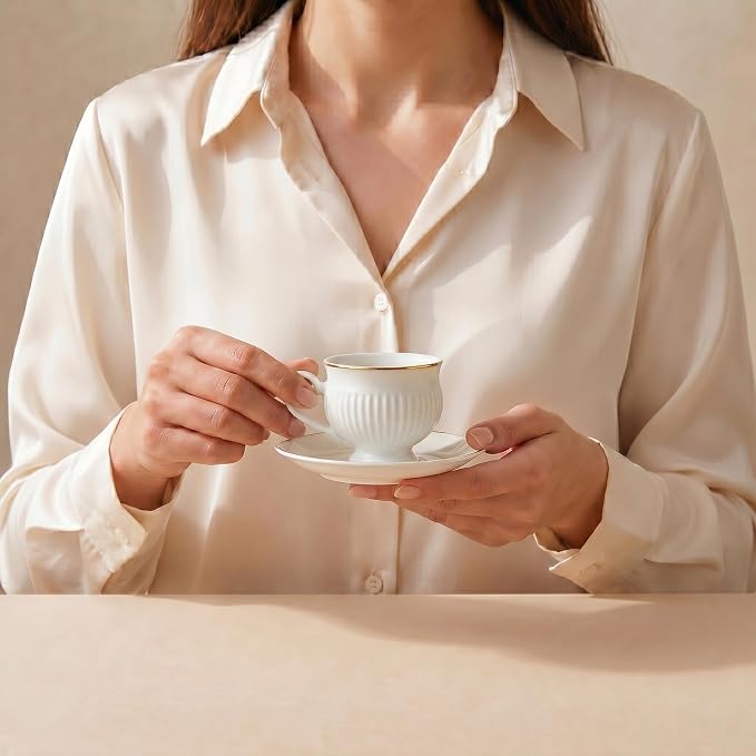 KARACA Malta 12-Piece Porcelain Espresso & Turkish Coffee Cup and Saucer Set - Image 6