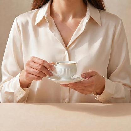 KARACA Malta 12-Piece Porcelain Espresso & Turkish Coffee Cup and Saucer Set - Image 6