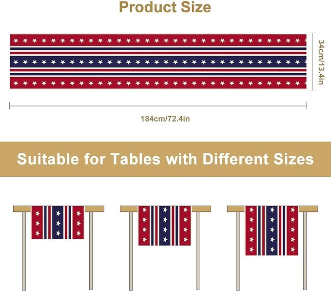 4th of July Table Runner, USA Flag Stars Stripes American Independence Day Red - Image 8