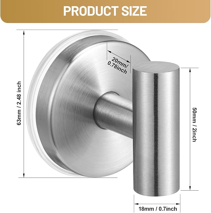 Large Suction Cup Hooks, Heavy Duty 15lb Holds Towel & Robe, No-Drill Shower - Image 7
