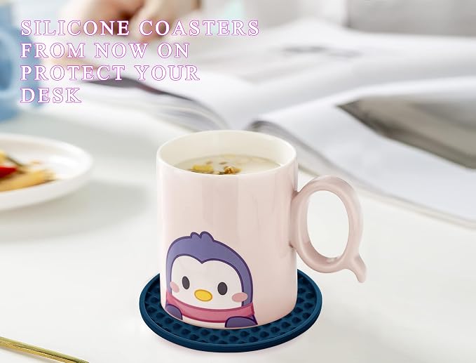 6 Pcs Drink Coaster with Holder Non-Slip Rubber Coasters Silicone Cup Mat | - Image 4