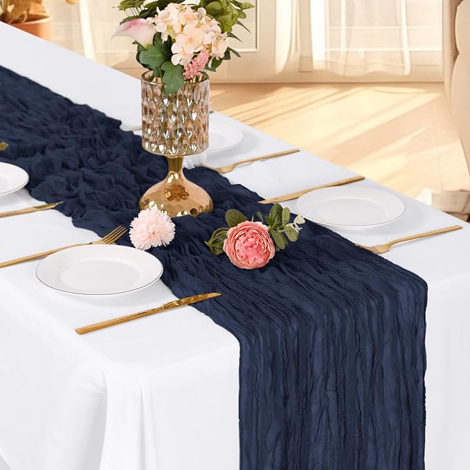 3 Pack Navy Blue Cheesecloth Table Runner, 17 x 108 Inch, Gauze Cheese Cloth - Image 3