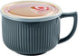 Ceramic Soup Bowl with Handle & Lid, Jumbo 38oz Microwave Ramen Bowl Gray | by Hoilse